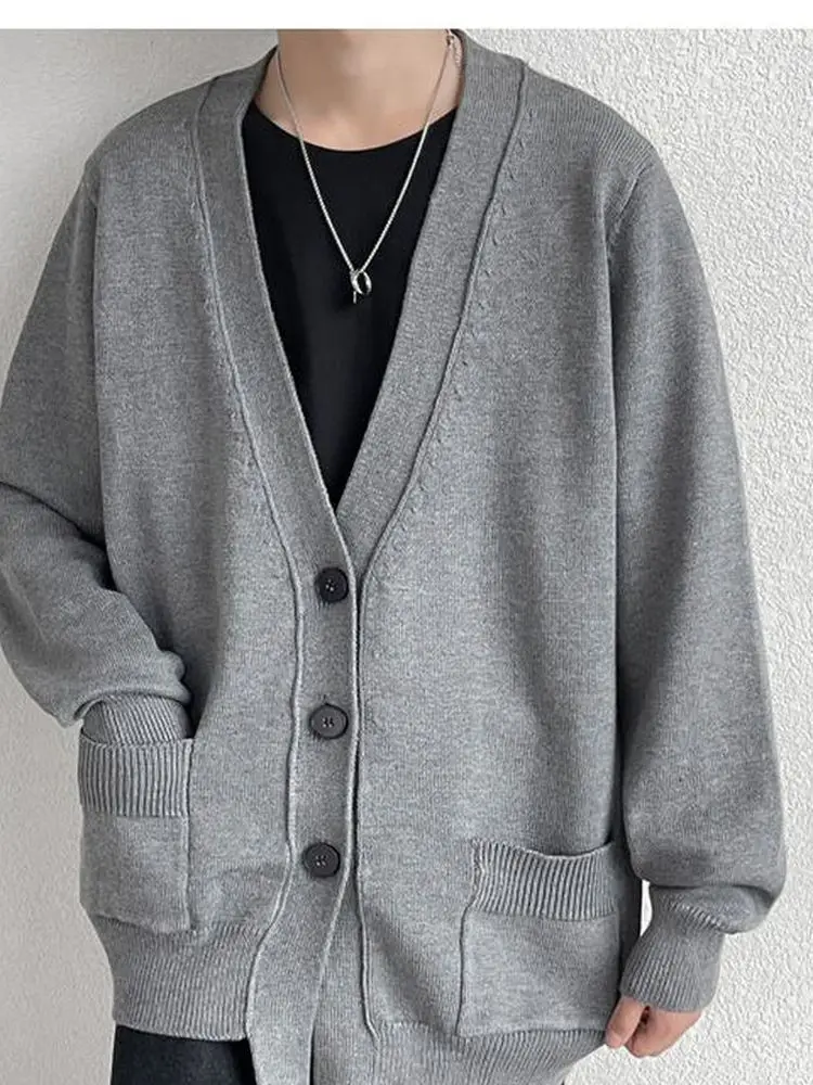 

Cardigans Men Autumn and Winter Thick Cardigan Sweater Korean Fashion Kintwear V Collar Single Breasted Vintage Clothes Street