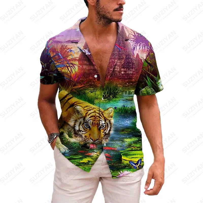 

Handsome Vintage Kinds Of Male Hot-Selling Hawaiian Sale Short-Sleeved Harakuju Art Mens Clothes Stand Collar Men Non-Iron