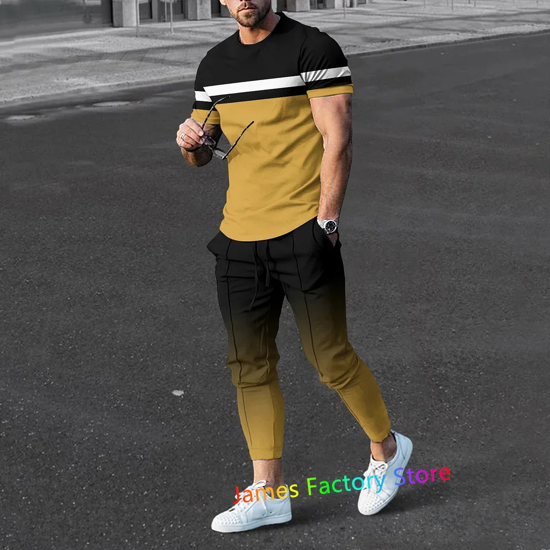 Men's Trouser Tracksuit 2 Piece Outfit Set Summer Sport T-Shirt Long Pants Sportwear Set Oversized Jogging Set Male Clothing Set