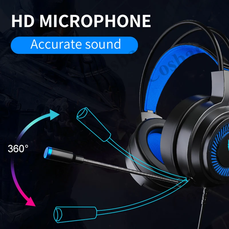 hot gaming headset gamer headphones 7 1 surround sound stereo wired earphones usb microphone colourful light for pc laptop ps4 free global shipping