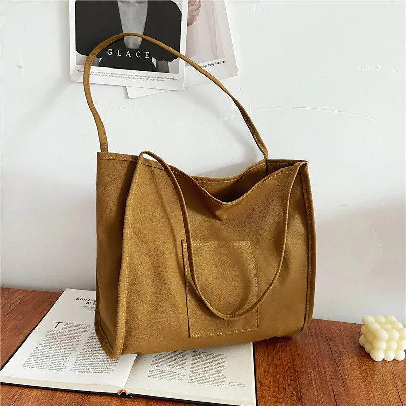 

Популярная сумка, Вместительная женская сумка через плечо в простом стиле, Повседневная Холщовая Сумка, двухсторонняя сумка, однотонная Сумка-тоут, сумки для покупок