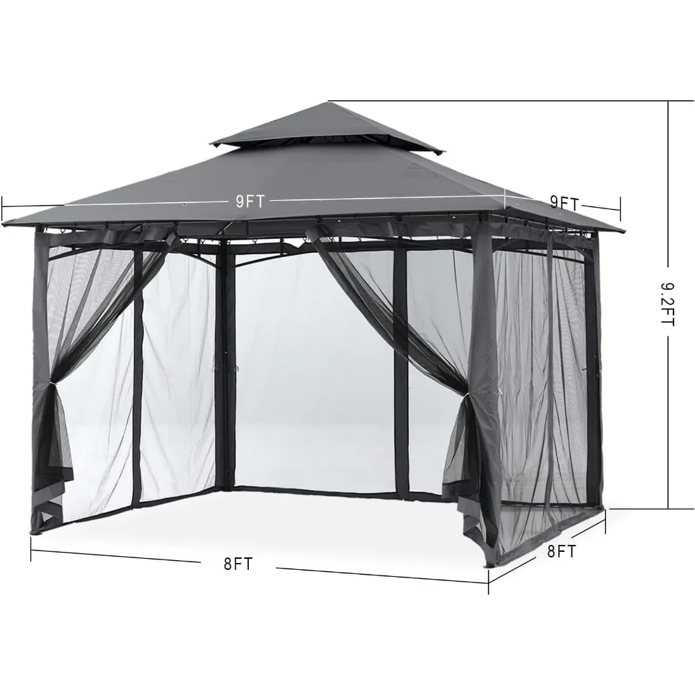 Уличная беседка 8x8 патио со стабильной стальной рамой и сетчатыми стенами