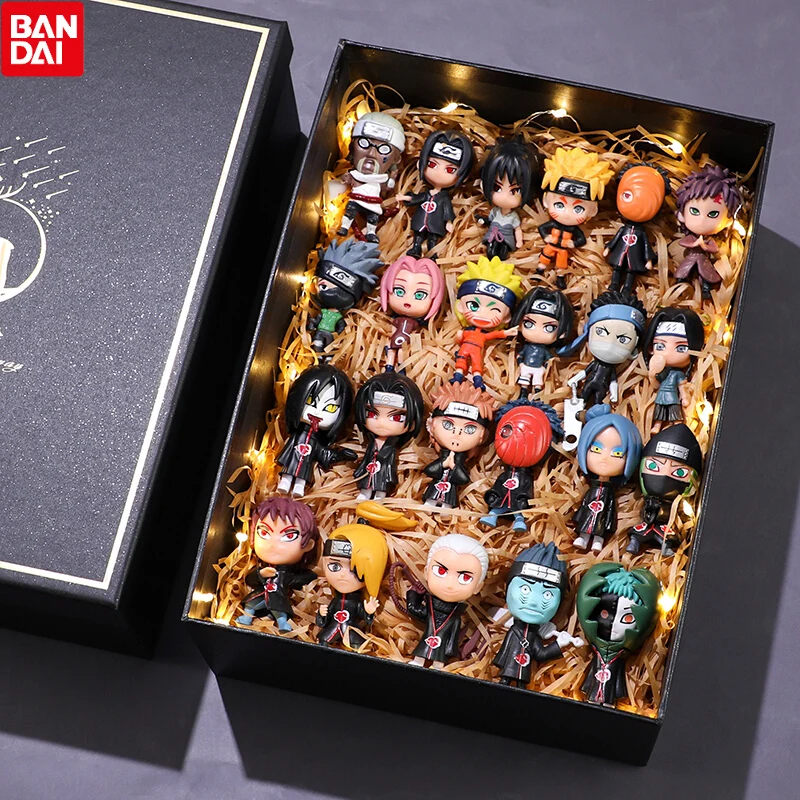 

Bandai 23Pcs/Suit Naruto Hand Made Model Gift Uzumaki Naruto Uchiha Sasuke Kakashi Kawaii doll model decoration collection