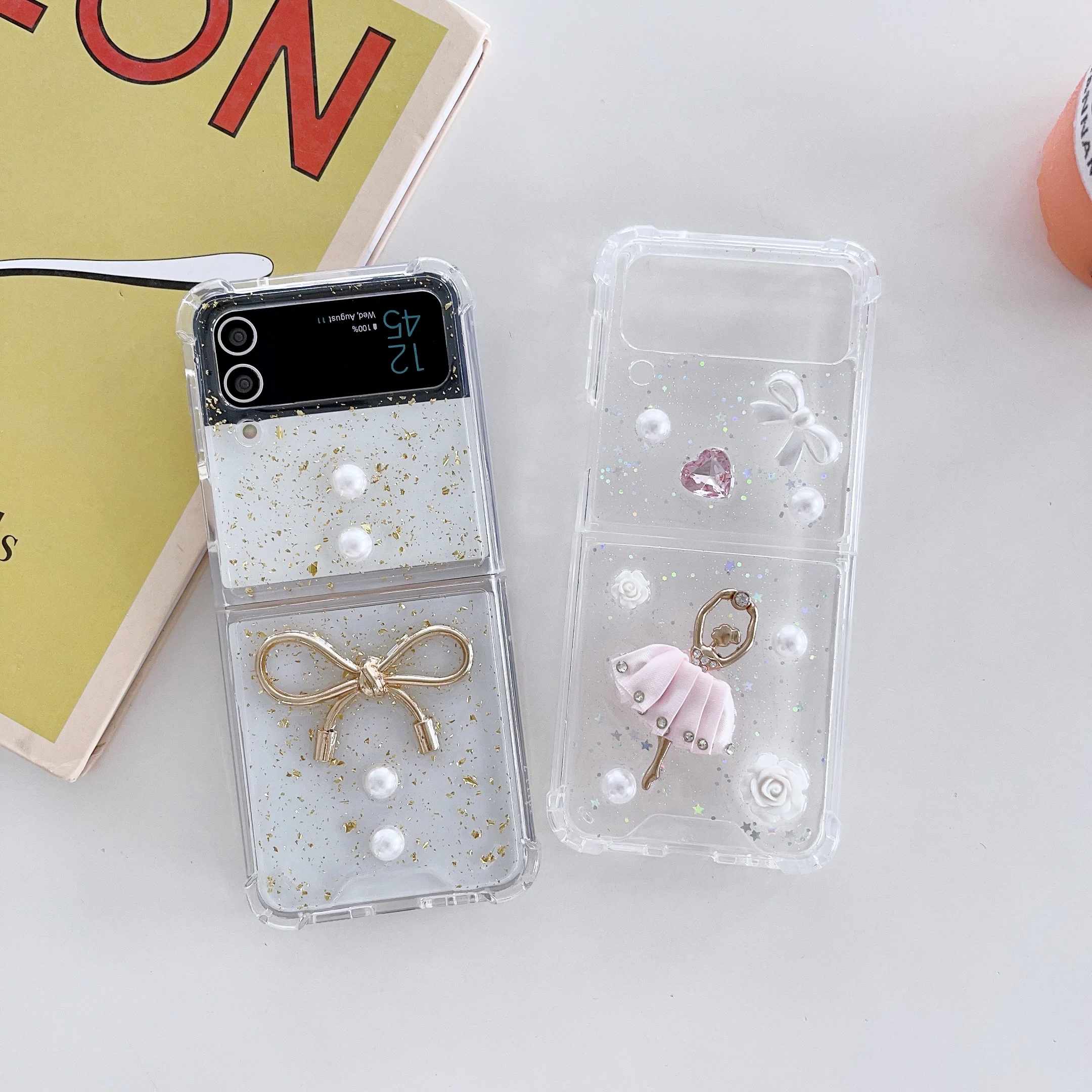 

Transparent Glitter Shockproof Phone Case for Samsung Galaxy Z Flip 4 3 5G Epoxy Slim Fit Back Cover Cute Bowknot Pattern Shell