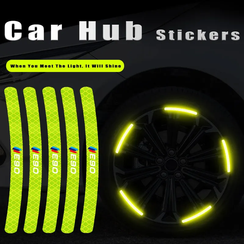 

20piece High Reflective Stripe Tape Motorcycle Auto Wheel Hub Sticker Luminous Universal Stickers For BMW E90 3 series Logo
