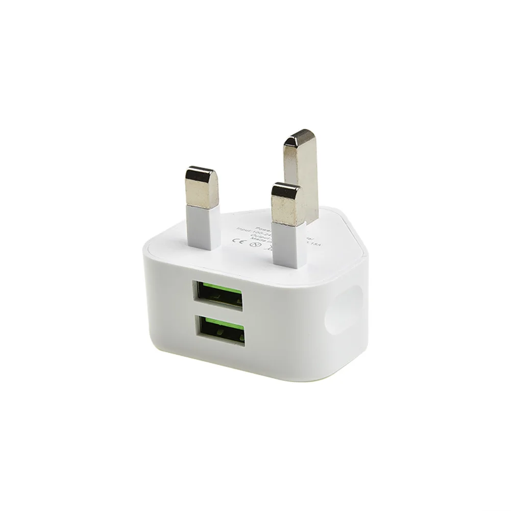 2.1A Быстрая двойная двухпортовая зарядка USB-порт UK Mains Wall Plug Adapter 3 Pin для зарядки iPhone, iPod, камеры и мобильного телефона.