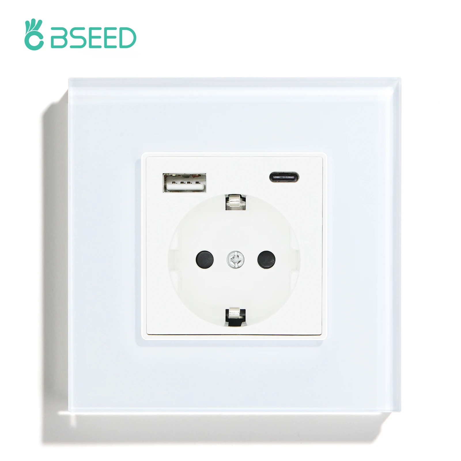 

BSEED Electric Socket With USB Type-C Charging Ports 5V 2.1A EU Standard USB Wall Socket For Home Office Bedroom Glass Panel