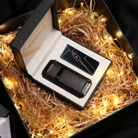 2022 new dual arc usb charging luxury metal creative leather plasma lighter for friends birthday christmas gift box