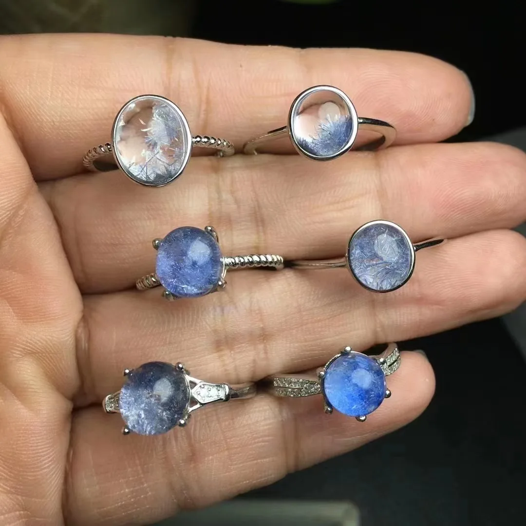 

925 Silver With Natural Dumortierite Crystal Healing Gemstone Ring For Women Man Jewelry Gift