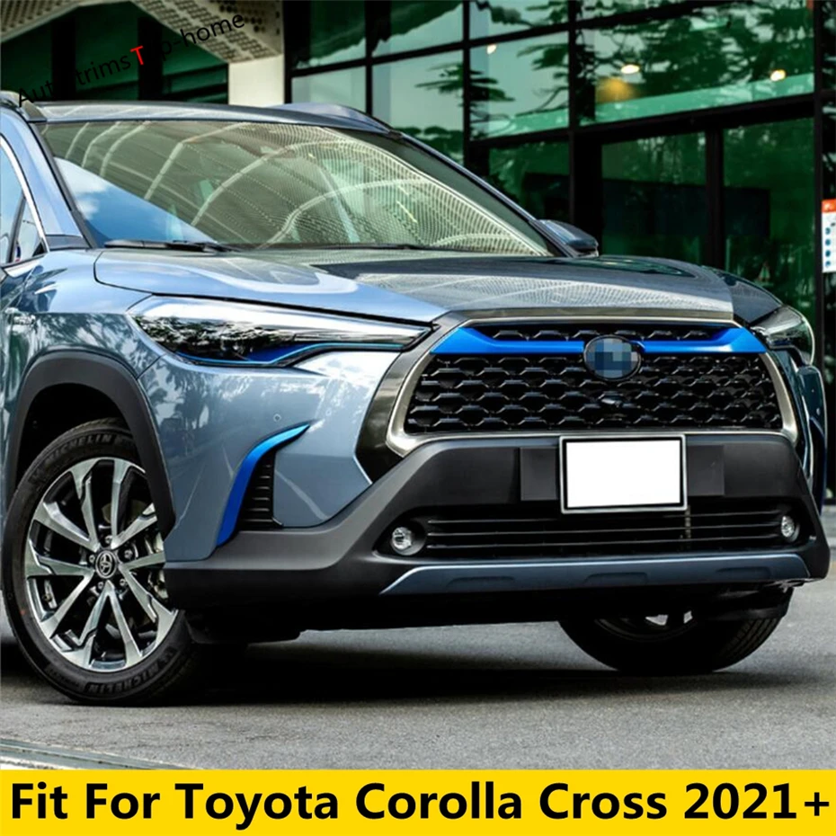 Niebieskie akcesoria do Toyota Corolla Cross 2021 2022 tylne okno samochodu c-filar lampa przeciwmgielna przedni Grill Grill Strip Cover Trim