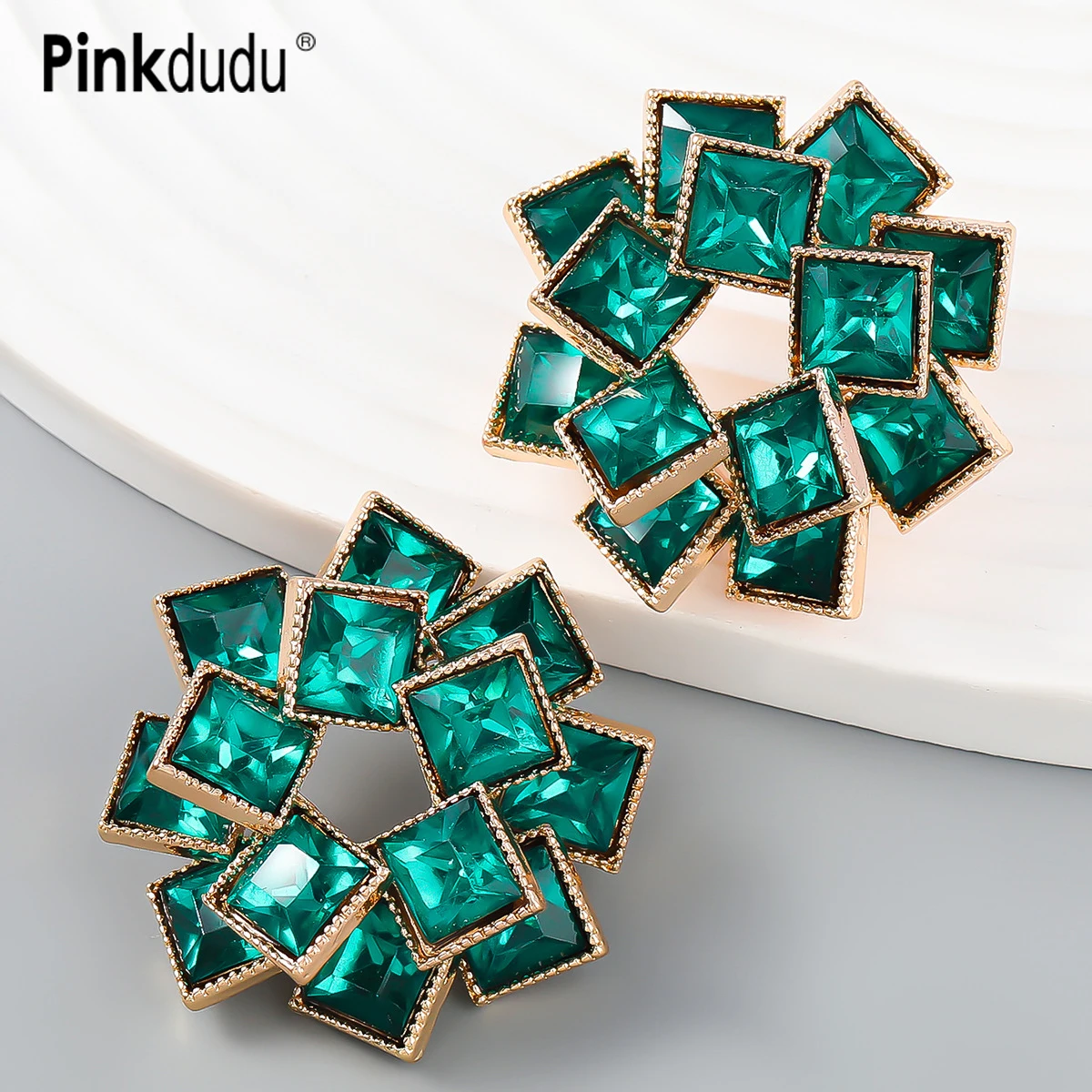 

Pinkdudu New Square Rhinestone Stud Earrings Exaggerated Multilayer Colorful Windmill Shape Earring for Women Jewelry PD1062