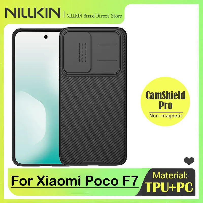 Фото Магнитный чехол NILLKIN для Xiaomi Poco F7, сдвижная крышка камеры, защита конфиденциальности, противоударная 4-угольная подушка безопасности, защита от отпечатков пальцев №2
