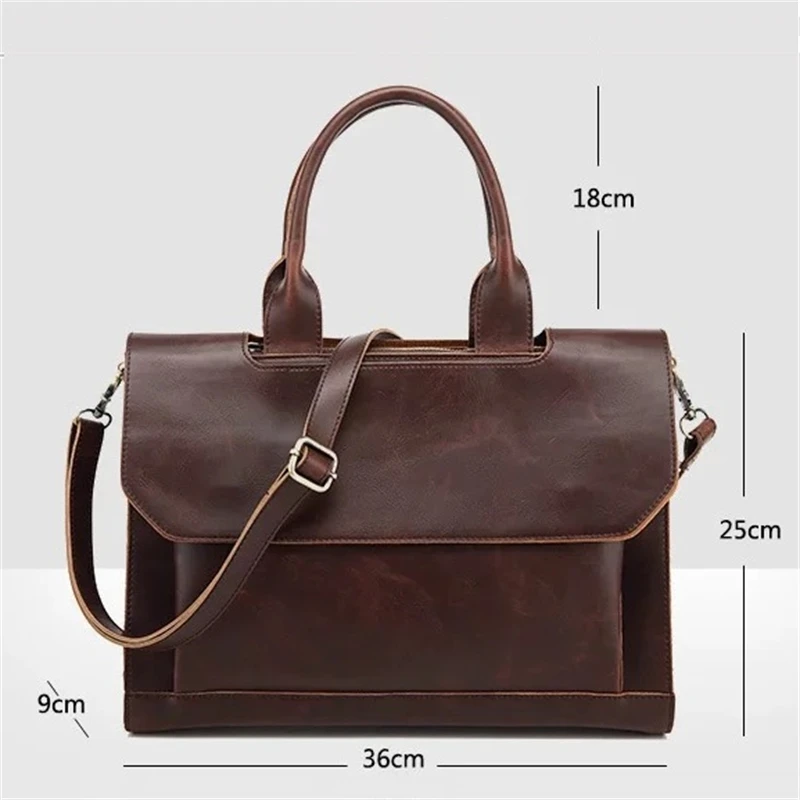 New 2022 Crazy Horse Leather Women's Handbags Lady Briefcase Computer Bag For Female 14 Inch Laptop Shoulder Messenger Bags