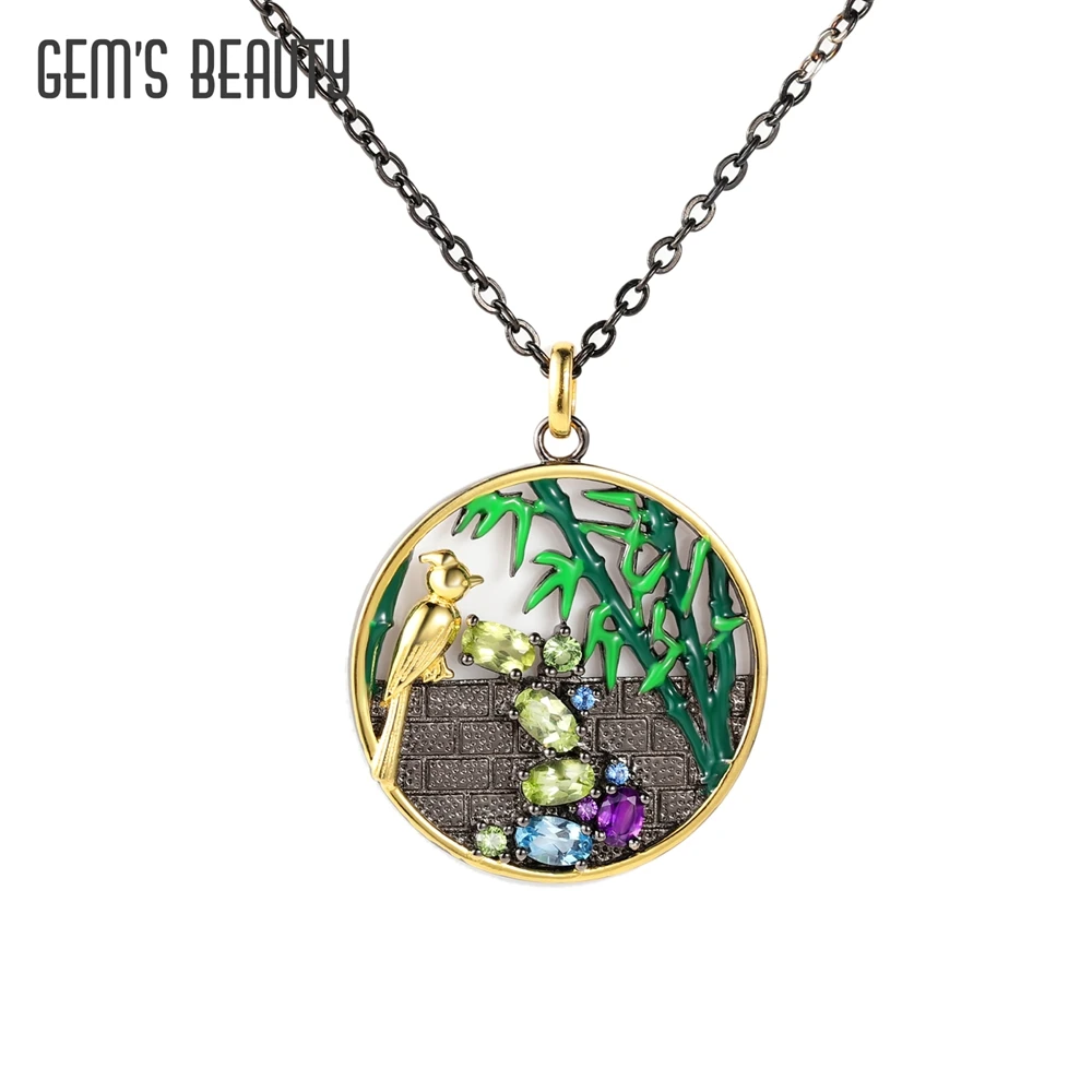 

GEM'S BEAUTY Original Design Handmade Secret Garden 925 Sterling Silver Enamel Necklace For Women Female Party Fine Jewelry