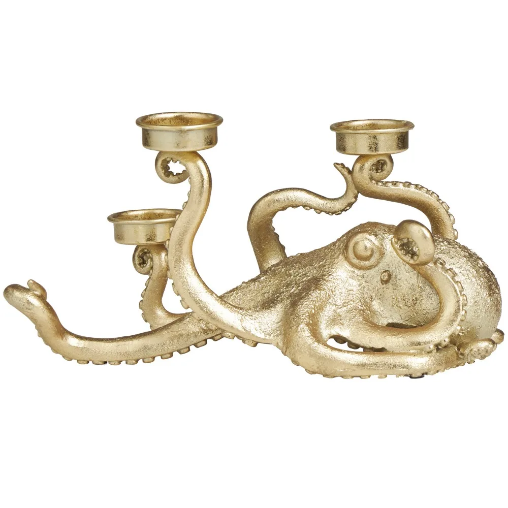 

Home Decor 3 Holder Gold Polystone Octopus Textured Candelabra With Tentacle Candle Slots Free Shipping Home Decorative Candles