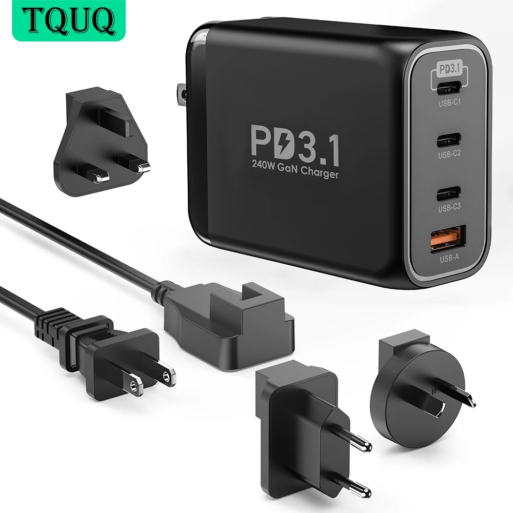 Сетевое зарядное устройство TQUQ, 240 Вт, USB C, 140 Вт, PD 3,1, 4 порта