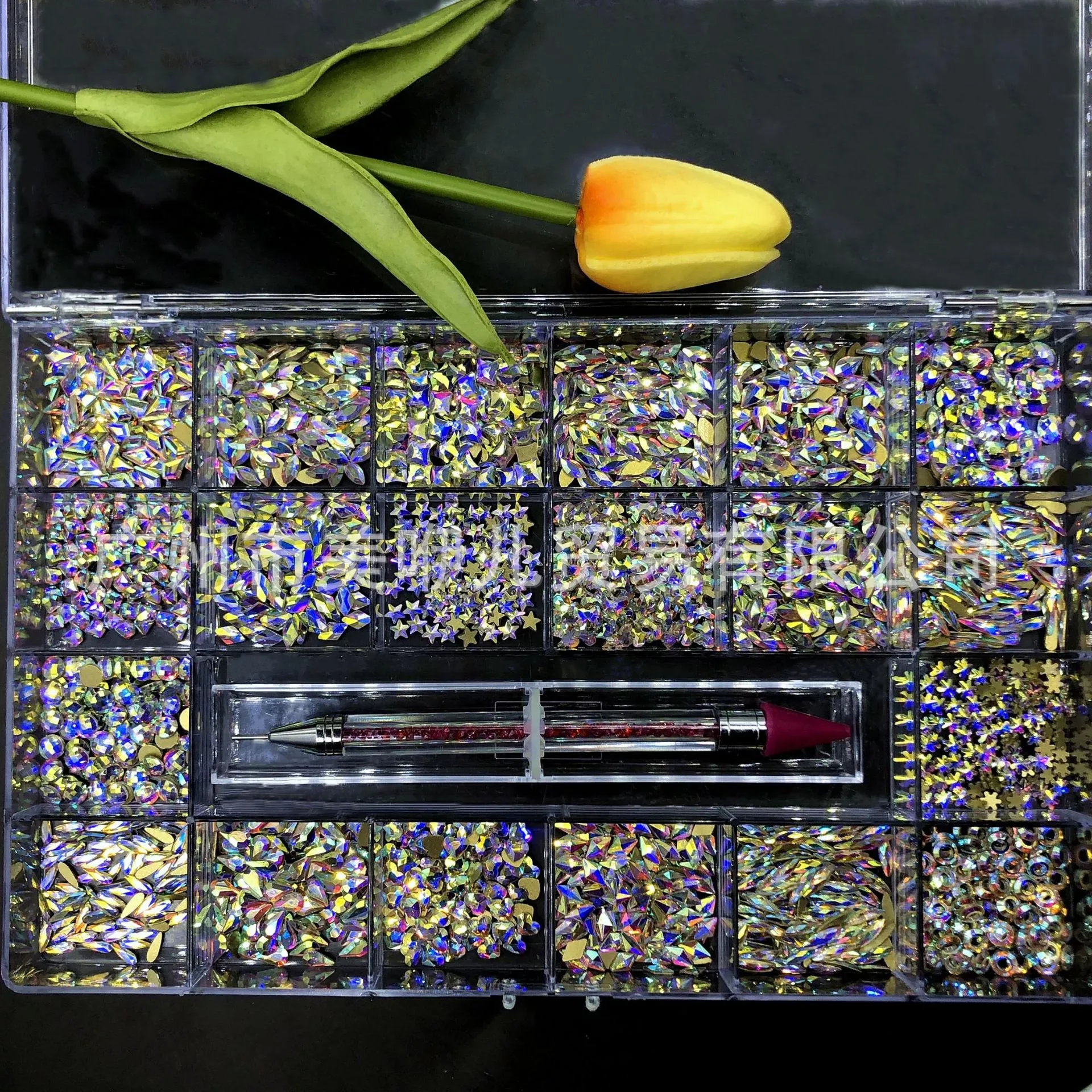 

2000PC (20*100) Crystal AB Rhinestone In Grids 20Shape Flat- Back Nail Art Rhinestone With 1 Pick Up Pen In Clear Big Box &*