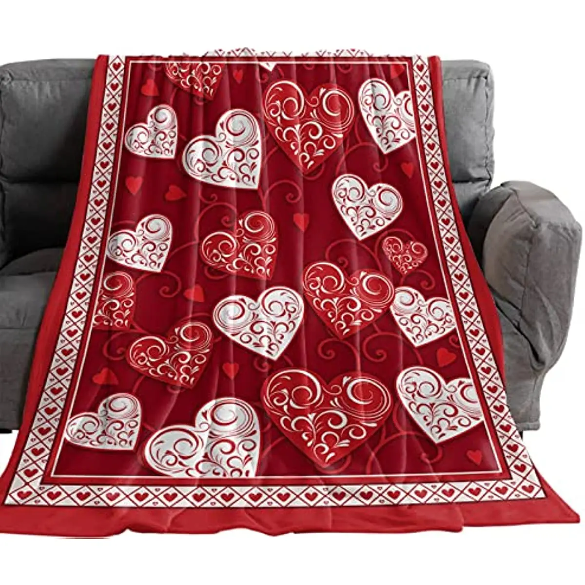 

Valentine's Day Throw Blanket Soft Plush Flannel Fleece Red Throw Blankets with Decorative Love Hearts Warm Bed Throws 40x50In