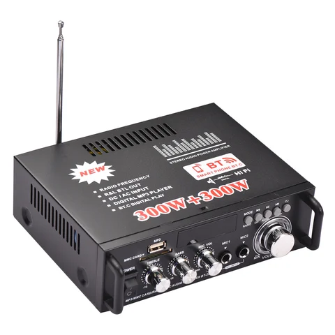 Мини-усилитель мощности BT-298A, 2 канала, 300 Вт + 300 Вт, для автомобиля, дома, Bluetooth, цифровой аудиоприемник, AMP, цифровой mp3-плеер, FM-радио