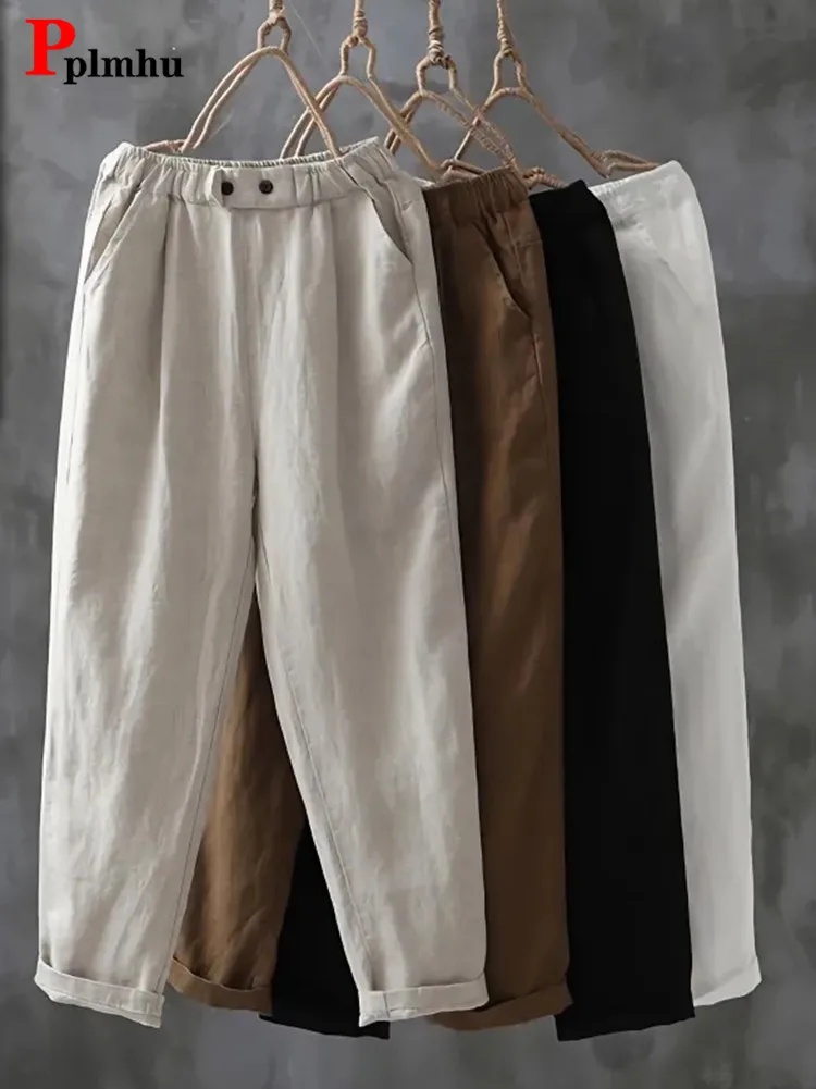 Брюки-султанки женские хлопково-льняные