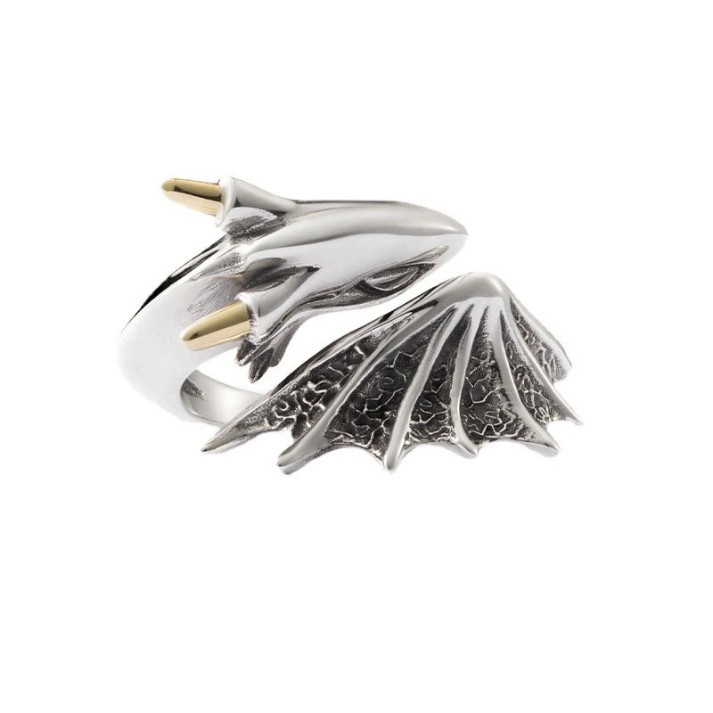 

Retro Men Silver Color Ring Trend Personality Single Fashion Thai Silver Pterodactyl Open Adjustable Ring For Men Jewelry Gifts