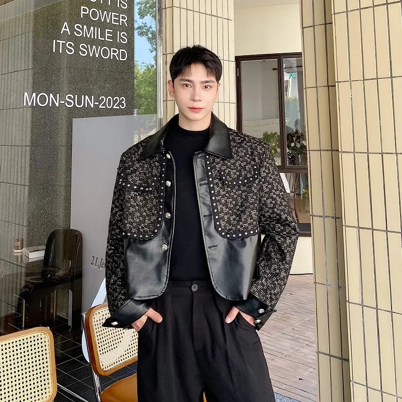 Модная темно-синяя куртка NOYMEI из искусственной кожи в стиле пэчворк повседневная