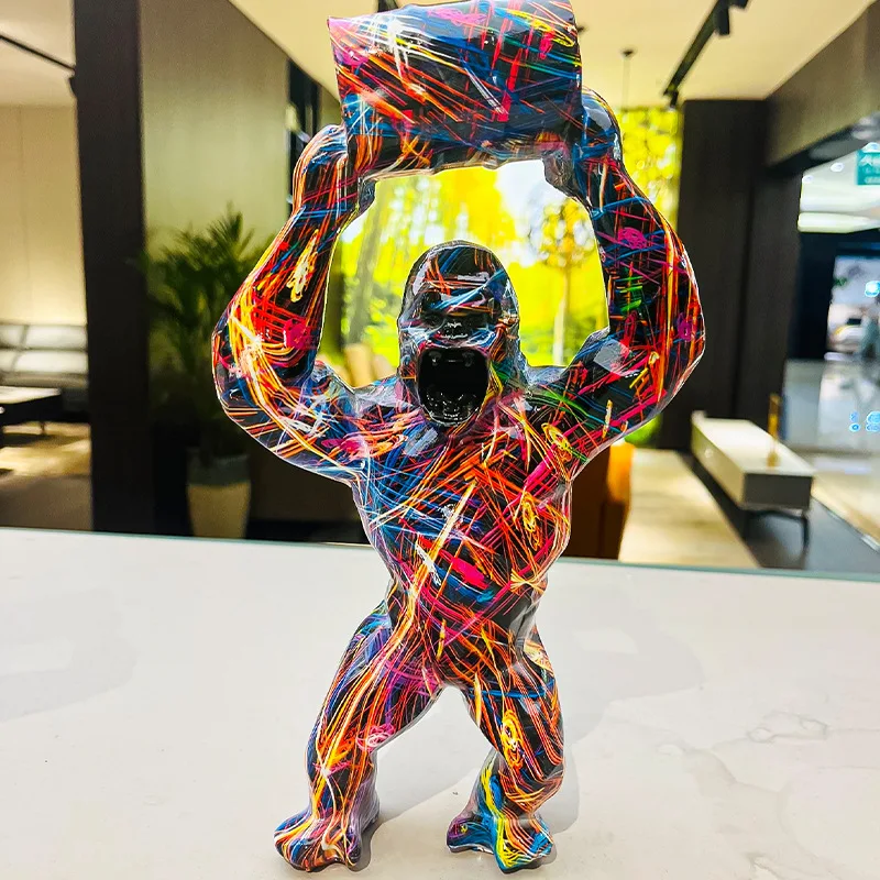 

Gorilla resin statue ornaments, graffiti gorilla splash art, desktop animal sculptures for home living room and office.