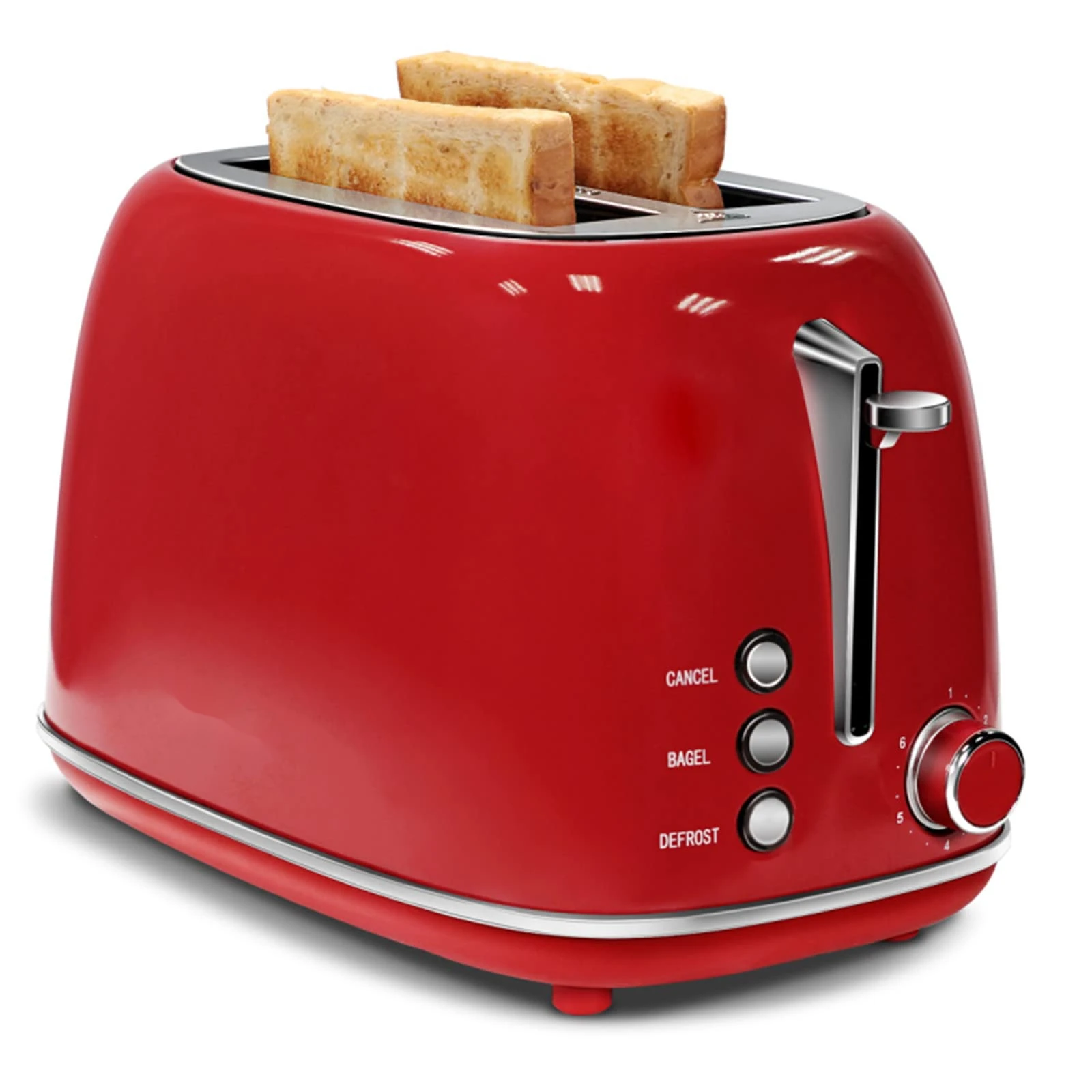 2 Slice Retro Stainless Steel Toaster with Bagel Cancel Defrost Function Wide Slot and Removable Crumb Tray