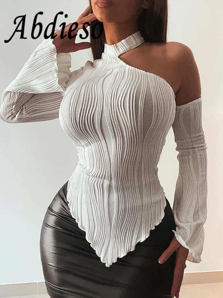 

Abdieso 2023 белый вырез сексуальная женская уличная одежда модные Осенние футболки с круглым вырезом с рюшами базовые повседневные Y2K Топы