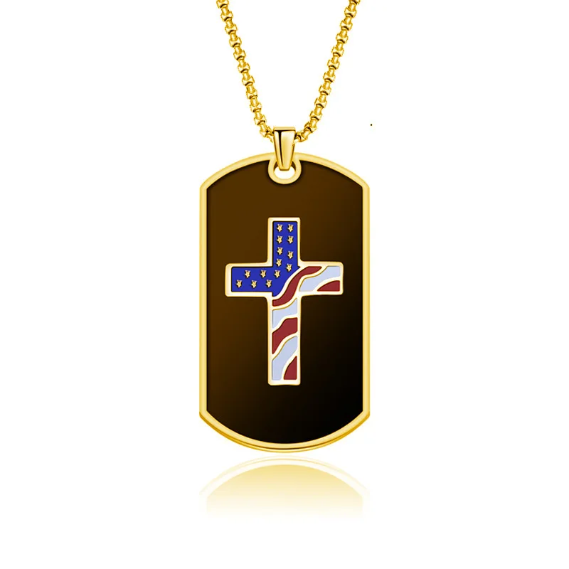 

Fashion American Independence Day Cross Square Pendant Necklaces Gold/Silver Color US Army Men's Necklace Jewelry