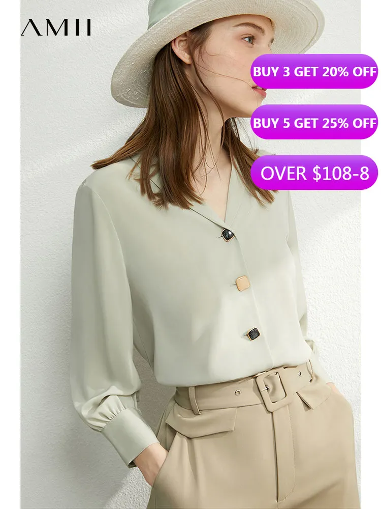 Женская шифоновая блузка с V-образным вырезом, в стиле минимализма Женская шифоновая блузка с V-образным вырезом, в стиле минимализма