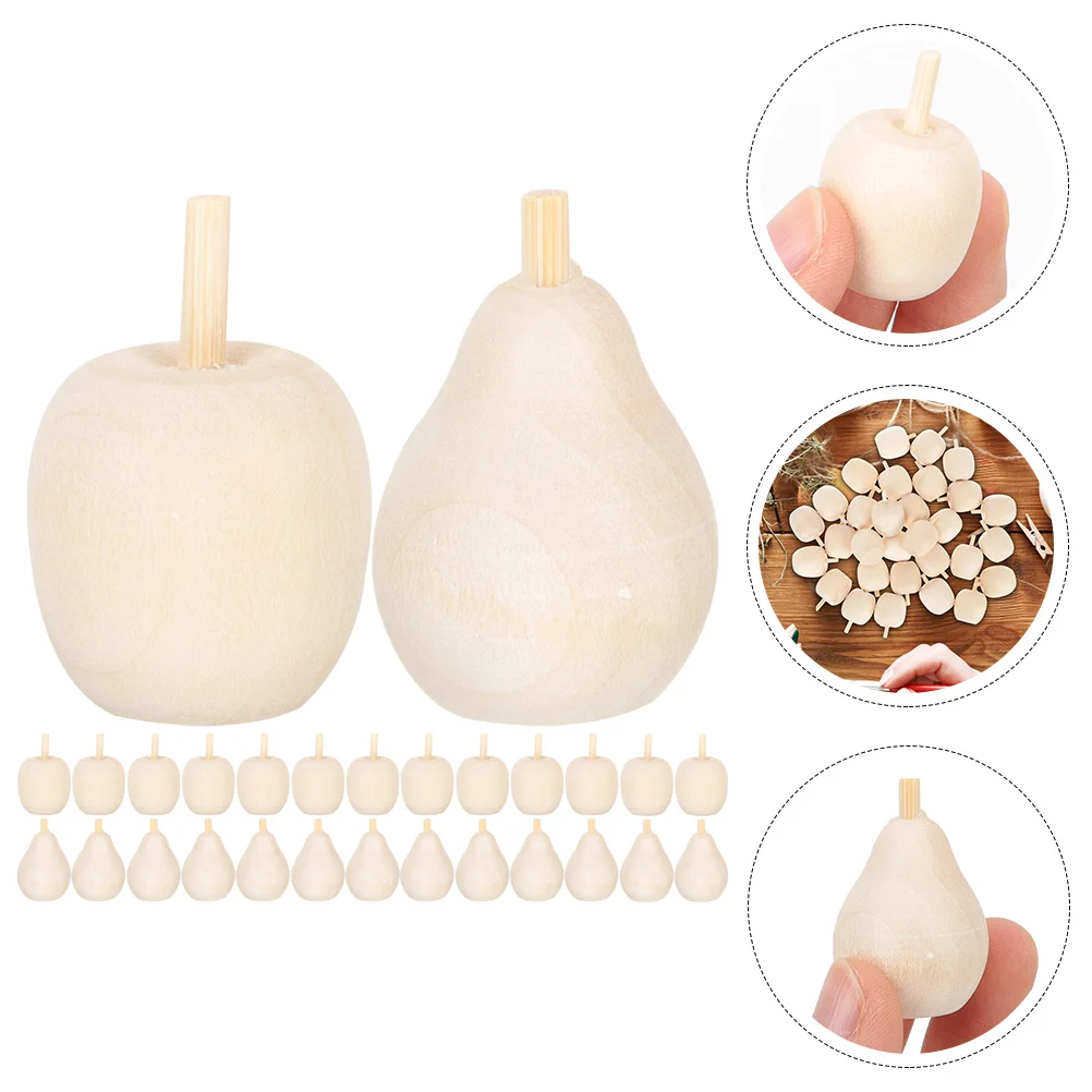 

40 Pcs DIY Unpainted Fruit Crafts Mini Figures Kids Painting Unfinished Artificial Food Props Toys Simulation Pear Model Blank