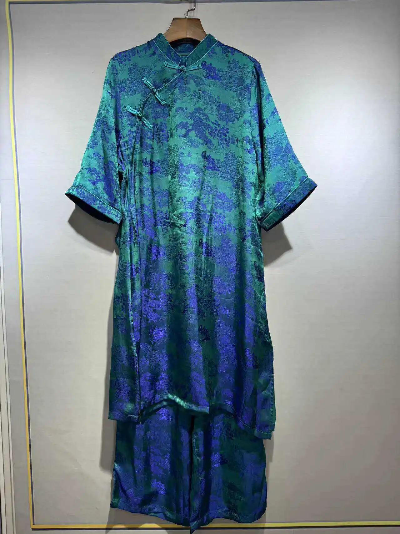 Новое платье средней длины в китайском стиле летнее жаккардовое с жаккардовыми