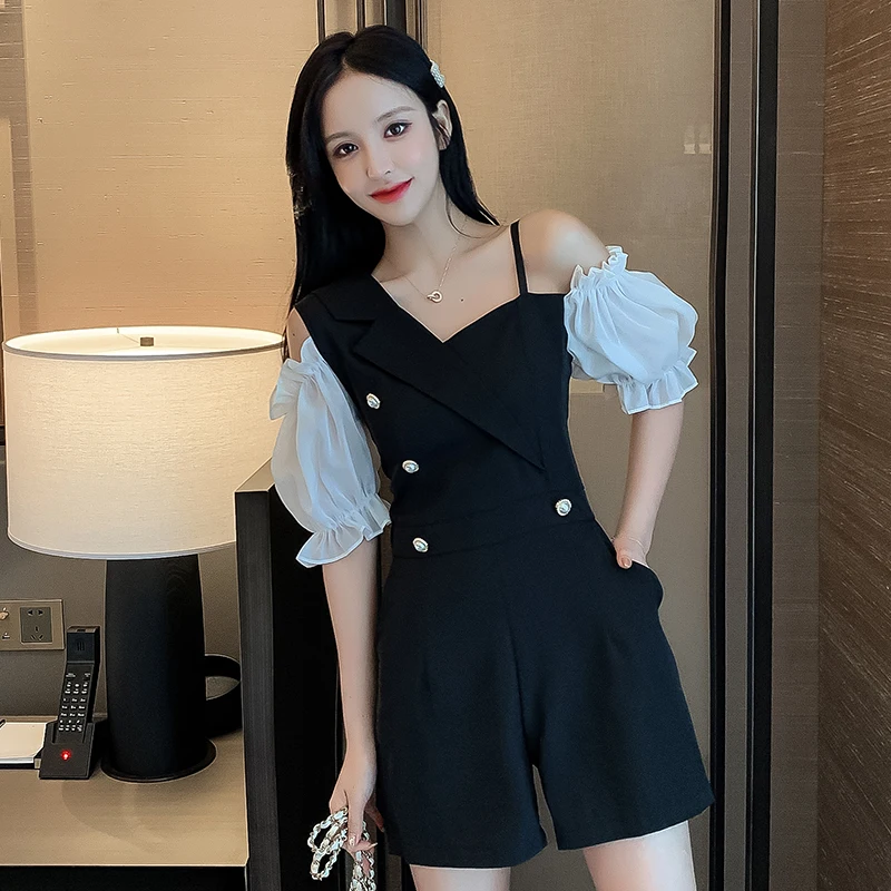

Haute Couture Summer Dress New Counter Quality Fashion Temperament Celebrity Dress Black and White Patchwork Short Jumpsuit