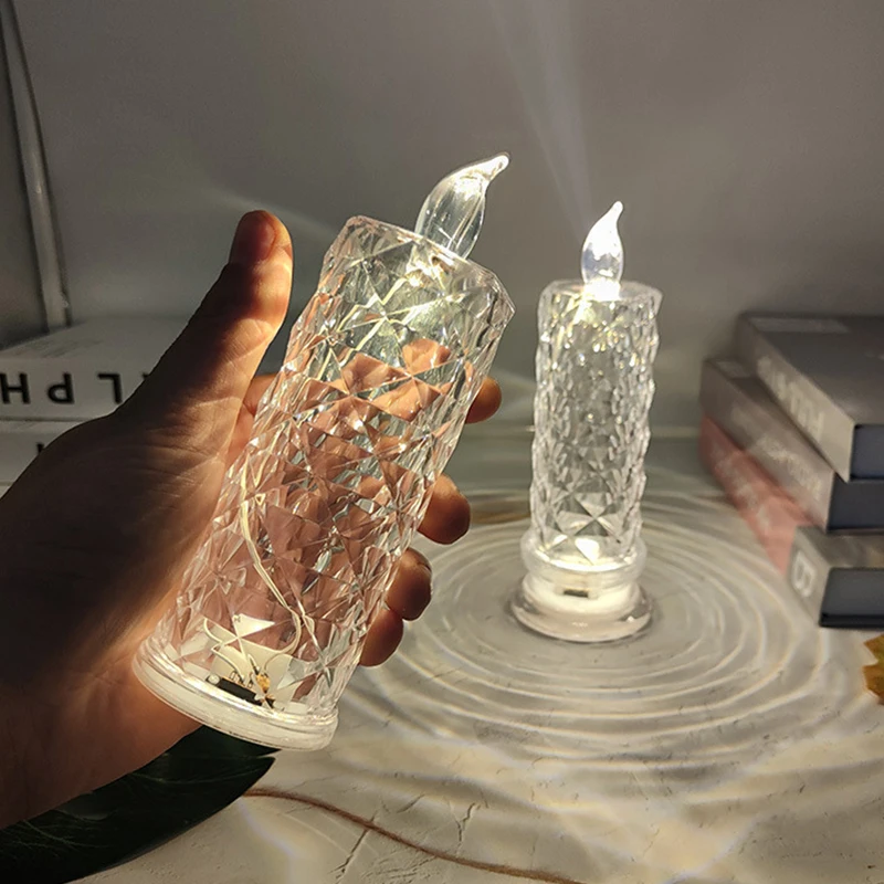 

LED Rose Halo Candle Light Romantic Atmosphere Sets Transparent Crystal Lamp Bedside Lamp Small Night Light Creative Gift