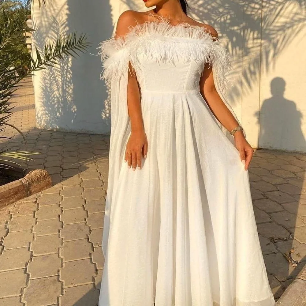 

Serendipit Summer Floor-Length A-Line Formal Occasion Elegant Strapless Feathers Evening Dress Wedding Dress for Charming Women