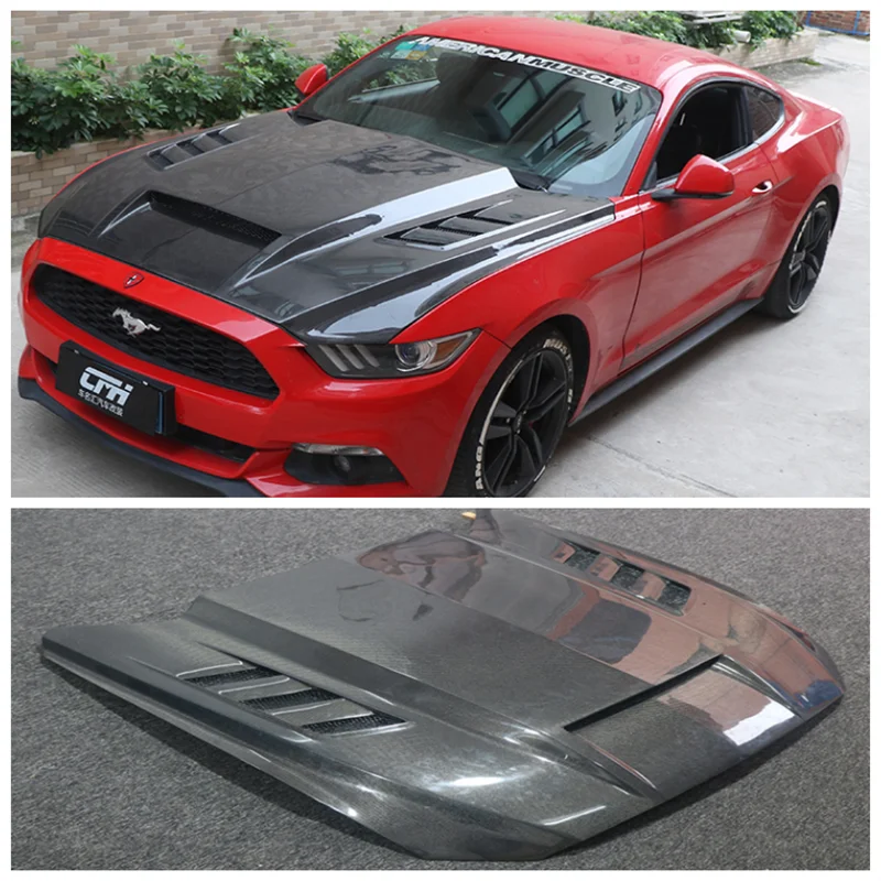 

High Quality Real Carbon Fiber Front Bumper Engine Hood Vent Cover Fits For Ford Mustang 2015 2016 2017