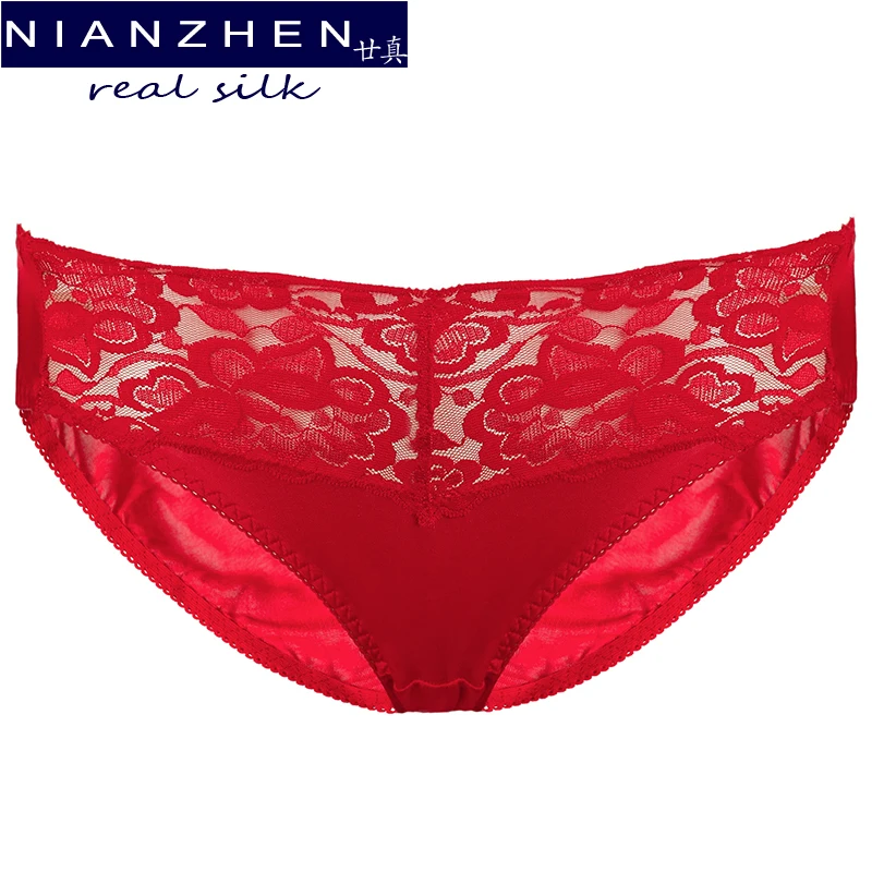 

NIANZHEN Real Mulberry Silk Sexy Beriefs Women Lace Panties Low Rise Underwear Nude Pink Everyday Underwear 910030