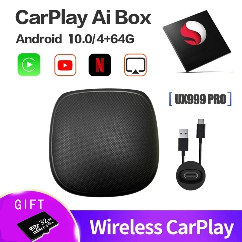 

Android10 Mini Ai Box Wireless Apple CarPlay Android Auto 4G LTE Wifi Youtube Netflix UX999 For Volkswagen passat Ford Audi