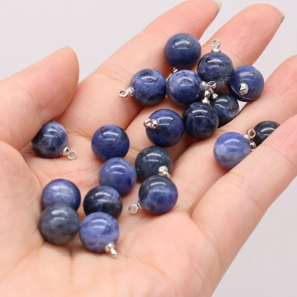 

2 Pcs / Lot Pendants Ball Shape Natural Semi-precious Stones Blue Dialogite Charms for Jewelry Diy Necklace Valentine's Day Gift