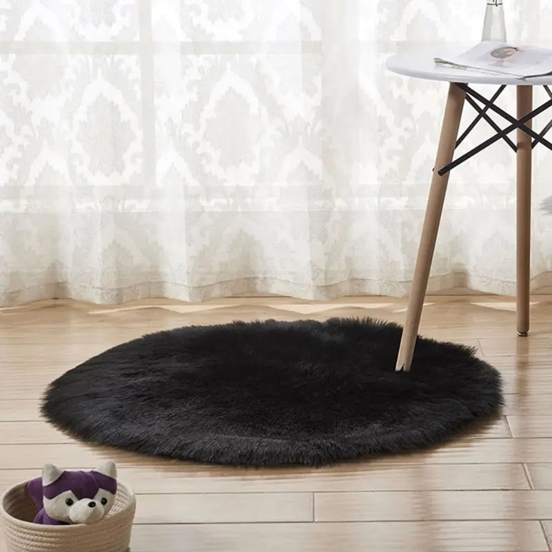 

Artificial Wool Faux Fur Hairy Carpet Round Rug Chair Cover Bedroom Floor Mat