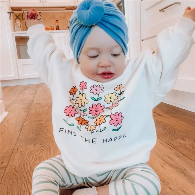 

Txlixc осенний свитер для маленьких девочек и мальчиков, пуловер с длинным рукавом и цветочным принтом, повседневные топы, 2 цвета