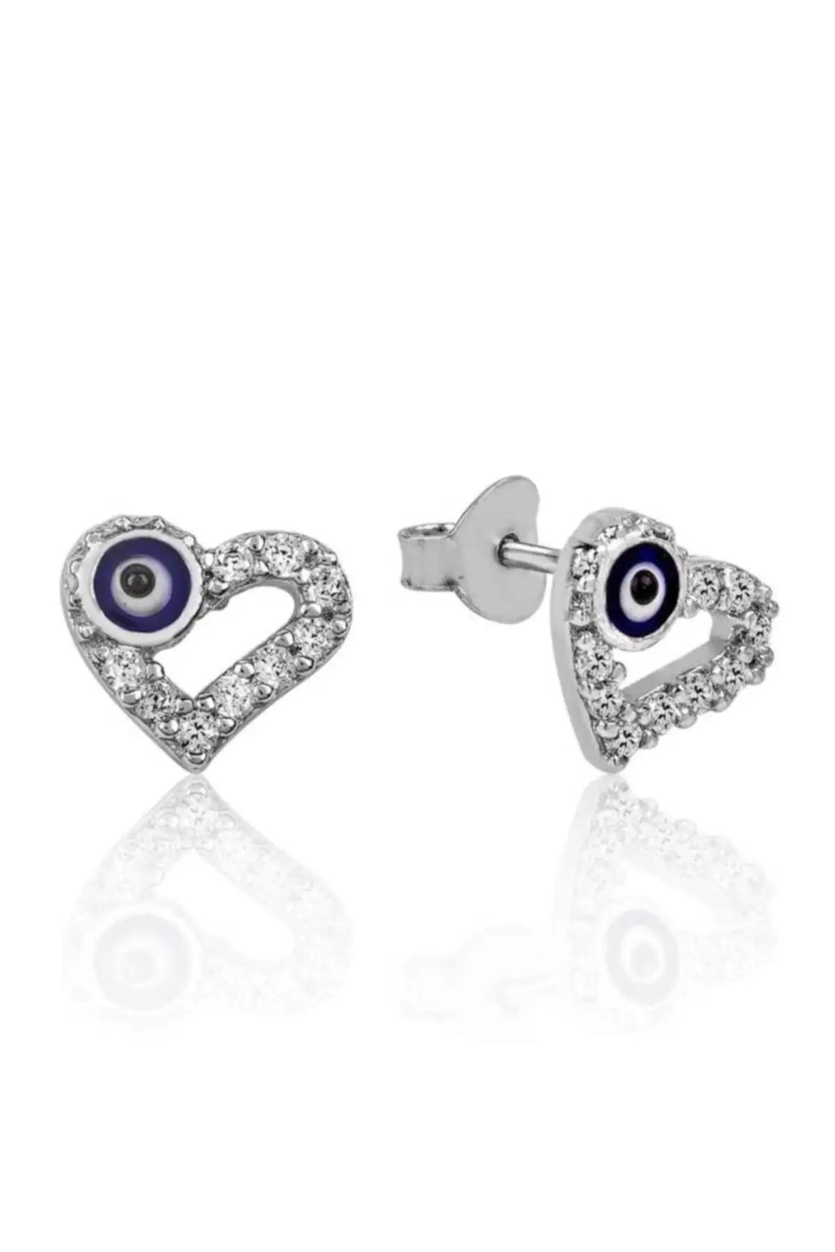 

Women Sterling Silver Heart Evil Eye Studded Earrings