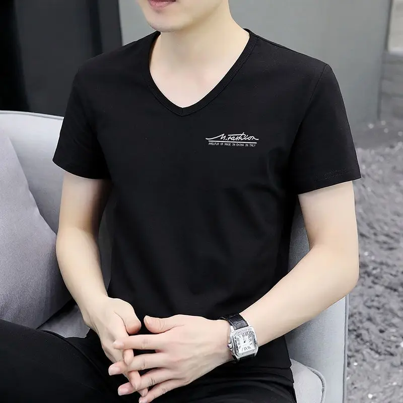 

Streetwear Men's T-shirt V Neck Top Black Man Tee Shirts Skinny Slim Fit Clothes Hot New In Goth Grunge 2023 Vintage Wholesale