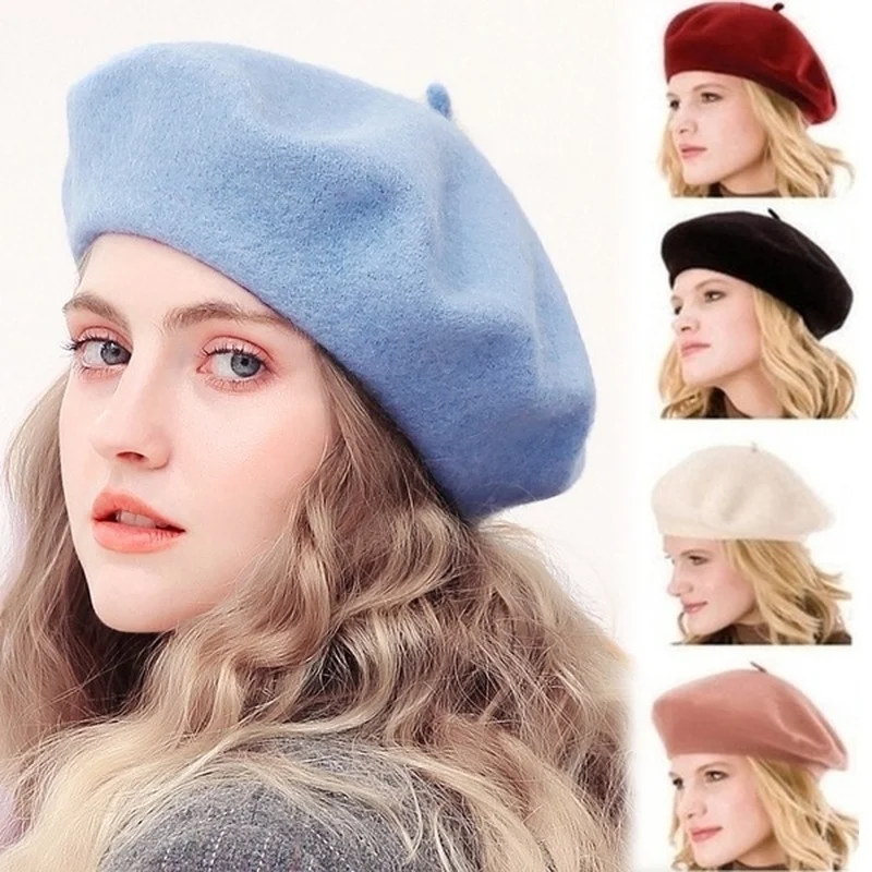 NEW Women Girls Beret French Artist Warm Wool Winter Beanie Hat Retro Vintage Plain Beret Solid Color Elegant Ladies 21 colors