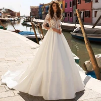 elegant boho wedding dress high neck a line appliques long sleeves buttons floor length bridal gown 2022 custom vestido de noiva