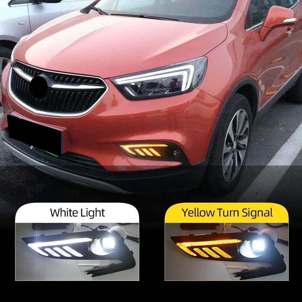 Фото Новый! Автомобильные светодиодные DRL для Buick Encore Opel mokka 2017 2018, дневные ходовые огни с желтым указателем поворота, дневные фары, противотуманные фары №2