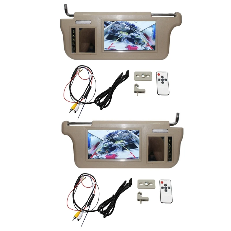 

2X 7 Inch Car Sun Visor Mirror Screen LCD Monitor DC 12V Left /Right Side For AV1 AV2 Player Camera