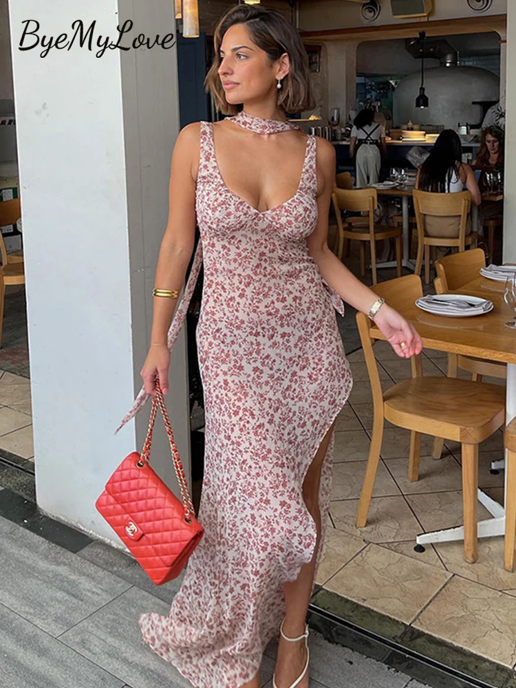 ByeMyLove летние платья для женщин с цветочным принтом сексуальные разрезом длиной