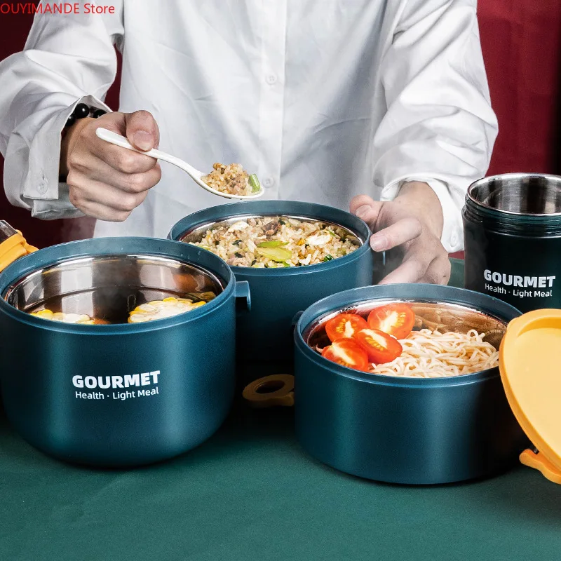 

1000ml/1600ml/2200ml stainless steel round insulated lunch box double-layer three-layer plastic lunch box insulated bucket